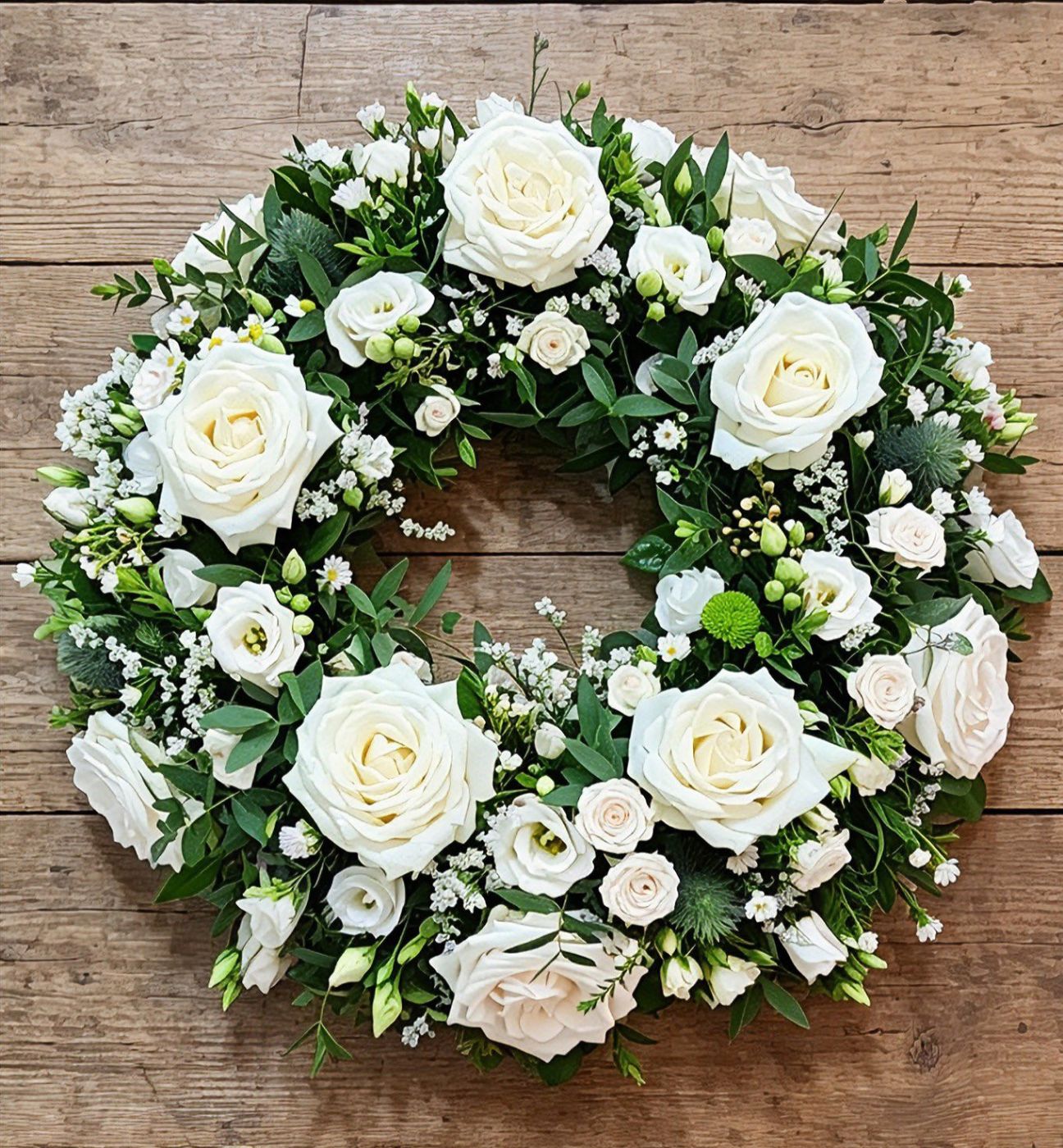 White rose funeral wreath tribute from All Blooms Florist Dublin